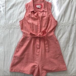 Anthropologie Linen Blend Coral Pink Romper